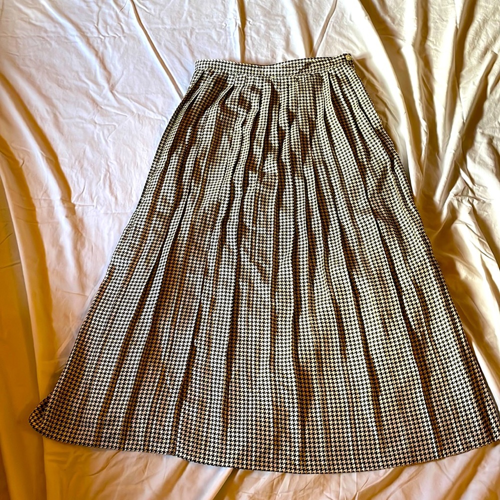 Lauren Ralph Lauren Houndstooth 100% Silk Maxi Skirt
